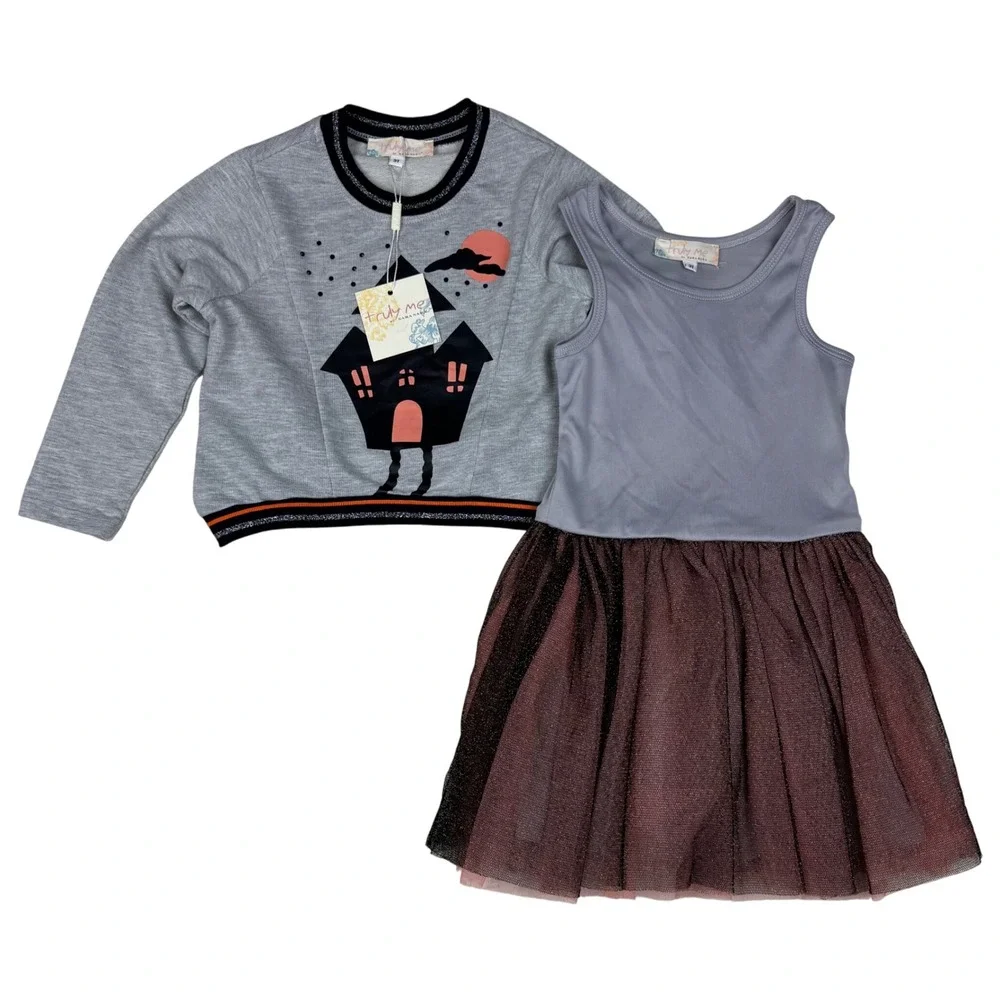 NEW Truly Me Halloween Girls Outfit Set Long Sleeve Sweatshirt and Tutu Dress 3T